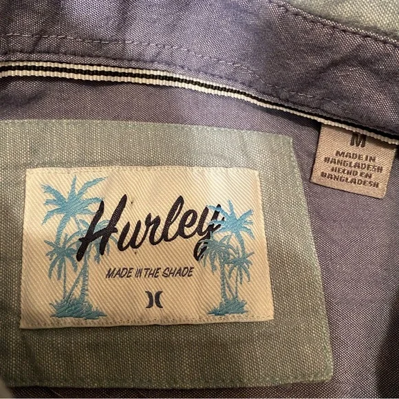 Hurley Surf Style Button Up Down Adult Mens Size Medium Blue Cotton Dress Shirt - Picture 4 of 9